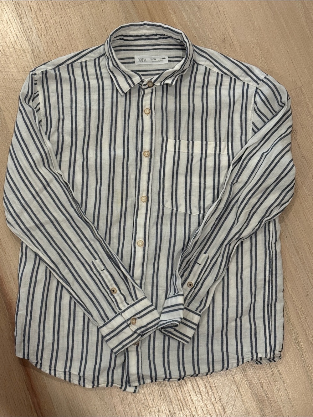 Zara White and Navy Striped Button-Down Shirt
